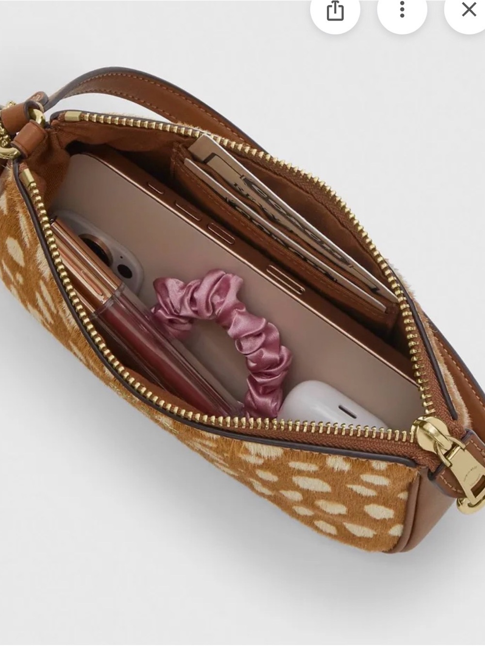 Coach Nolita 19 Deer Print Brown Cream Spotted Haircalf Shoulder Bag - Picture 4 of 5